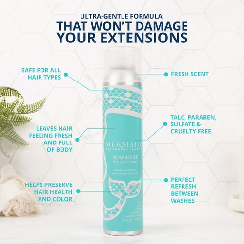 Mermaid Extension Care Seafresh Dry Shampoo with Keratin, Oil-Absorbing Spray, Talc-Free Mist Adds Volume and Texture, Fresh Scent, 6.7 fl oz