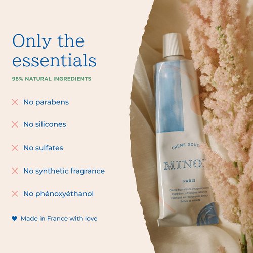 MINOIS PARIS Gentle Cream for Newborn and Kids | Face and Body Lotion Cream Made in France with Shea Butter, Sweet Almond, & Orange Blossom | Organic for Sensitive Skin, Toddler Moisturizer 3.4 fl oz