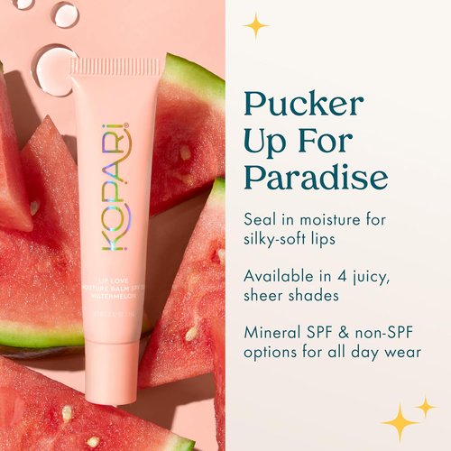 Kopari Lip Love Moisture Balm - Tinted Mineral Lip Sunscreen with SPF 30 & Ceramides | Watermelon, 0.35 oz