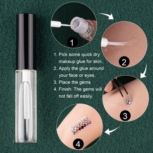 Flat Back Rhinestones&Pearls Kits Round Glass Crystal Transparent White Gems+White Pearls with Quick Dry Makeup Glue+Picker Pencil+Tweezer for Nail Art and Face Eye Body Make-up