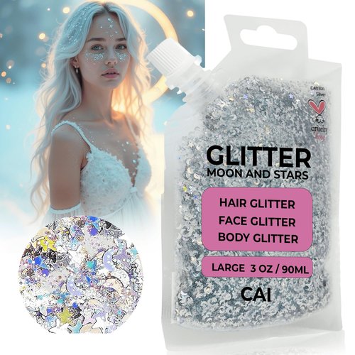 Face, Body & Hair Glitter Gel – Halloween Glitter for Kids and Women – 3 Oz Cosmetic-Grade Gel w/Moon & Stars for Festivals & Halloween Party, Easy Apply & Wash Off - Unicorn 5Pack