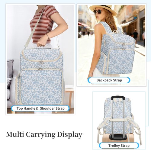 Extra Large Nail Polish Organizer Backpack, Holds 124+ Bottles & Full Size Lamp, Travel Nail Organizers and Storage Bag with 3 Removable Pouches, Portable Nail Supplies Case (Floral Blue, 124 Slots)