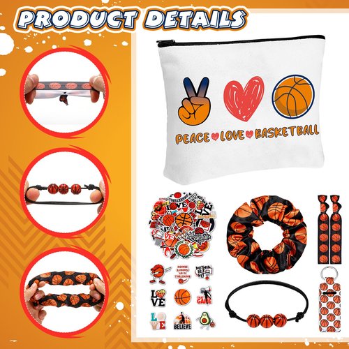 Seenelling 56 Pcs Basketball Stuff Inspirational Gifts for Players Teams Cosmetic Bag Women Hair Ties Sport Lovers Gifts for Birthday Sport favors