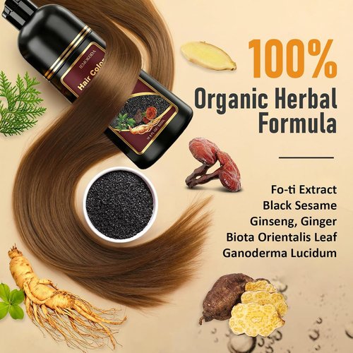 Chestnut Brown Hair Dye Shampoo by [Brand Name] - 3-in-1 Instant Color & Gray Coverage, 16.9 Fl Oz