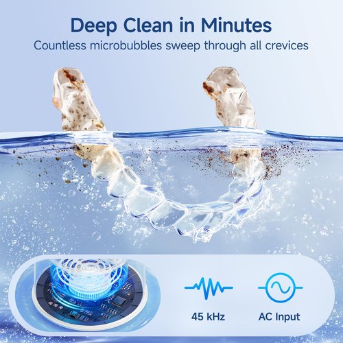 HouseSapp Ultrasonic Retainer Cleaner Machine - 45kHz Dental Clean Pod with 6 Cleaning Lights for Denture, Toothbrush Head, Aligner, Night/Mouth Guard, Jewelry, Ultra Sonic Cleaner with Lifting Tray