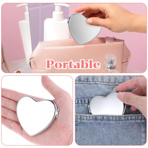 Dimeho Compact Mirror Travel Makeup Mirror Metal Pocket Cosmetic Mirrors Portable Handheld Beauty Mirror Folding Double-Sided Elegant Vanity Mirror for Men Women Purse (Silver+Silver)