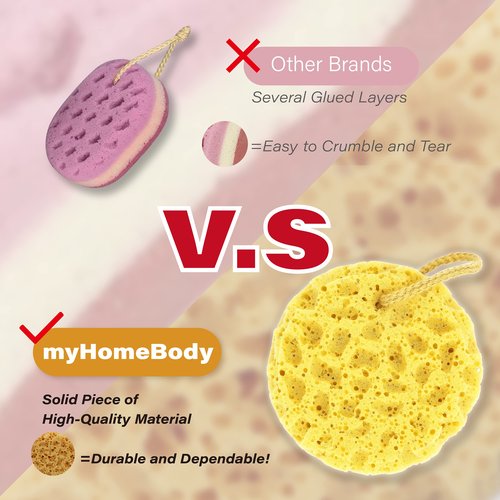 myHomeBody Bath Sponge, Foam Loofah, Body Scrubber for Bathing, Exfoliating Shower Pouf for Shower – Large Size, Lots of Lather, Round, 2 Pack