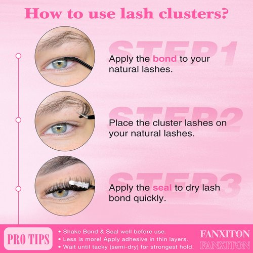 FANXITON DIY Individual Eyelash Extension Kit, Thick Volume Lash Clusters 40D+50D D Curvature, 280 Pieces Thin Band Cluster Lashes with Bond and Seal Tweezers
