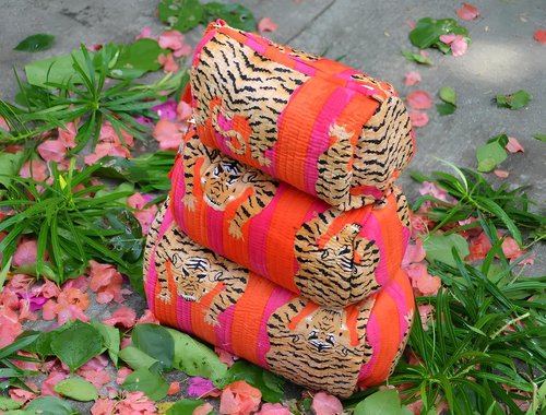 INDACORIFY 100% Cotton Block Print Cosmetic Toiletry Bags Boho Beauty Toiletry Kits Travel Case Pouch for Women's Printed Cotton Tote Bag (Pattern- 2)