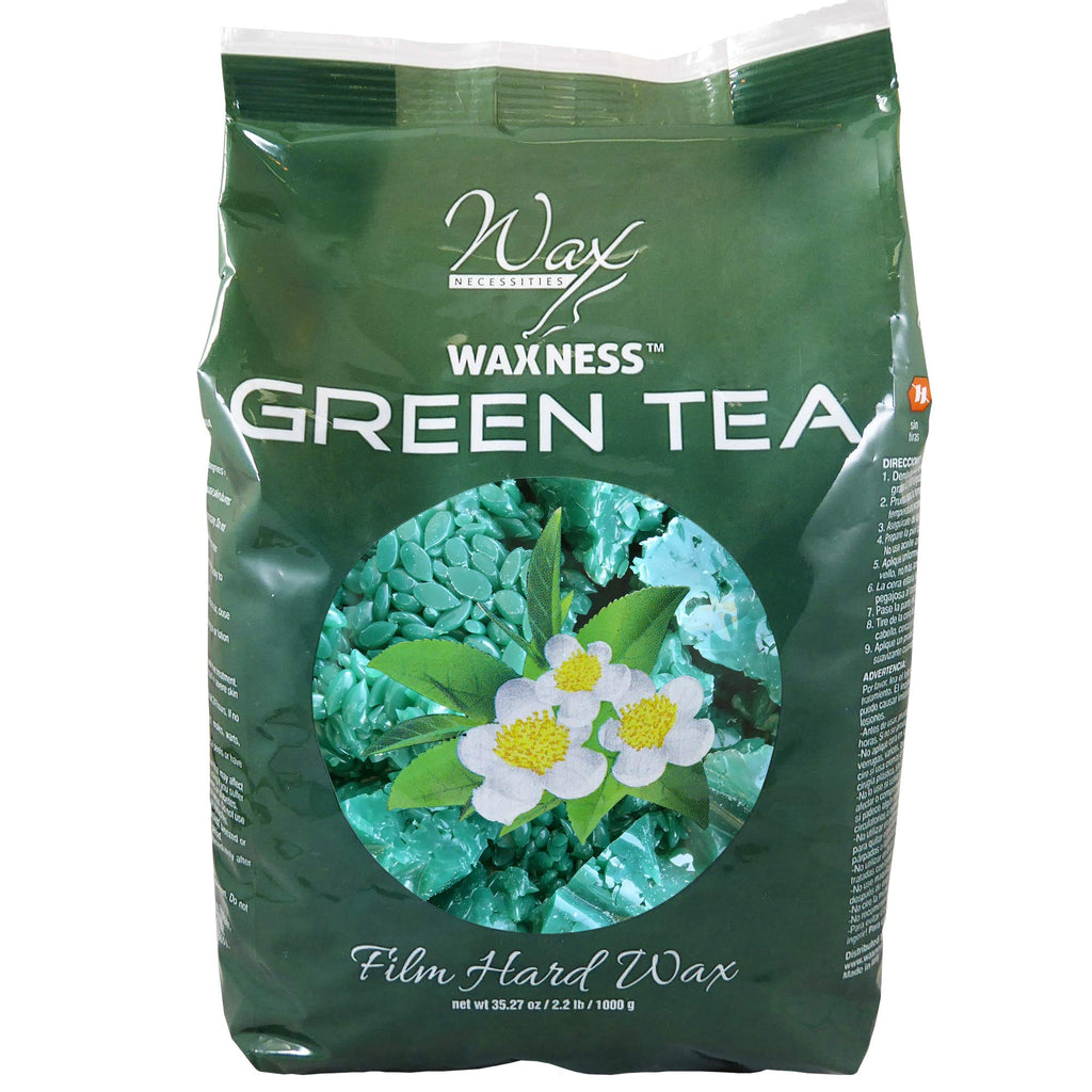 Waxness Film Hard Wax Beads Green Tea 2.2 lb (1 kg) – Stripless Professional Hard Wax with Green Tea Scent for Face & Body, Smooth Application – Made in Italy