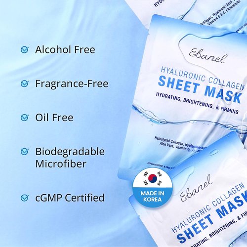 Ebanel Collagen Face Masks - 10 Pack Hydrating Sheet Masks with Hyaluronic Acid & Vitamin C | Anti-Aging & Brightening
