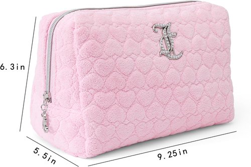 Juicy Couture Pink Makeup Bag - Travel Organizer with Zip Top & Heart Logo Design