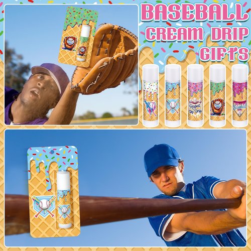 Loopeer 15 Pcs Ice Cream Drip Baseball Party Favors Gifts Decorations Bulk Ice Cream Drip Lip Balms Sports Baseballs Team Gifts Birthday Party Favors Inspirational Supplies for Teen Adults