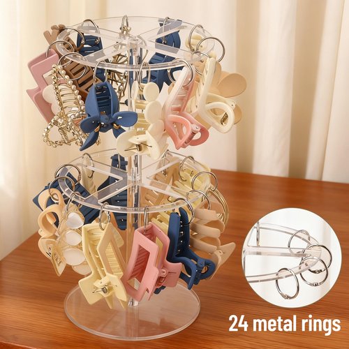 QUPIVA 2-Tier Acrylic Claw Clip Organizer Rack- Large Capacity Hair Claw Clips Holder for Bathroom, Bedroom- Durable Clear Hair Accessories Organizer Storage for Women and Girls