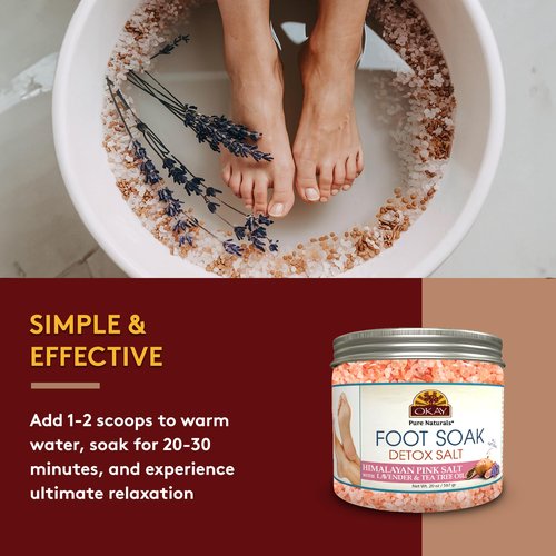 OKAY Foot Soak Detox Salt - Foot Soaking Salts for Dry Cracked Feet with Tea Tree Oil and Lavender Oil, Foot Bath, Pedicure Soak, Great for Men and Women, Athletes - 20 oz (Pack of 2)
