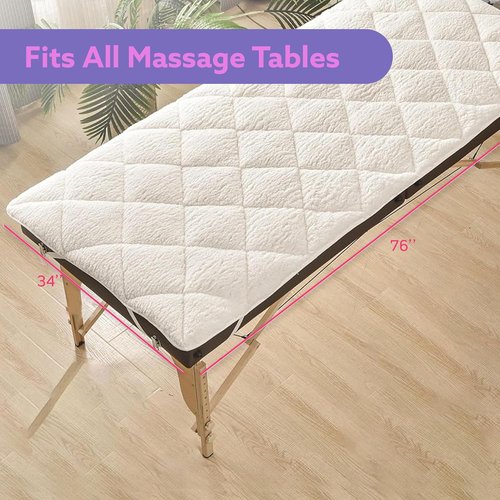 Skiennix Double-Sided Massage Table Pad - Plush Fleece & Microfiber Cover, 76"x34", White