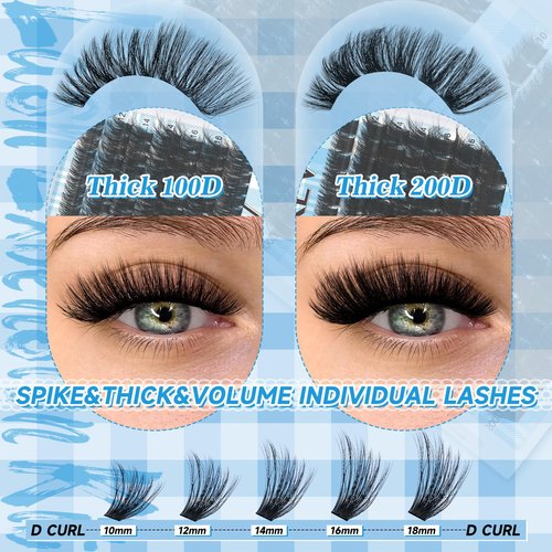 Lash Clusters 100D+200D 3D Volume Eyelash Clusters 10-18mm Thick Individual Lashes 231pcs D Curly Cluster Eyelash Extensions Soft DIY Lash Extension At Home(0.05D,100D+200D)