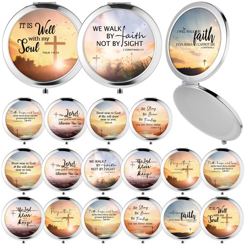 RattanView 18 Pcs Christian Compact Mirrors Gifts for Women Bulk Inspirational Religious Pocket Makeup Mirror with Bible Verse for Mom Ladies Church Party Favors VBS Sunday School