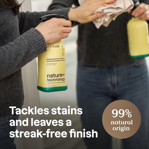 ATTITUDE Window & Mirror Cleaner Spray - Plant-Based, Streak-Free Formula with Lavender & Rosemary | 26 Fl Oz