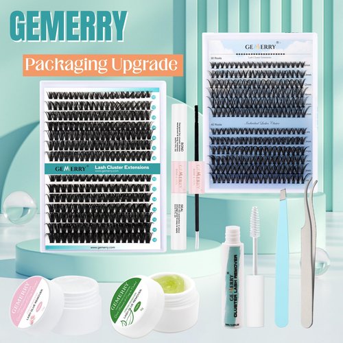 GEMERRY DIY Lash Extension Kit for Beginners 280 PCS Individual Lash Clusters Kit 0.07D 10-18 MIX Eyelash Extension Kit Lash Glue for Eyelash Extensions(80D-0.07D,10-18MIX-KIT)