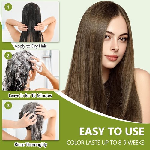 Regine Switzerland Light Brown Hair Dye Shampoo - 100% Gray Coverage, Herbal 3-in-1 Formula, Ammonia & Paraben Free