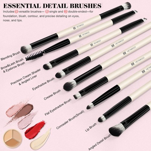 HEYMKGO Makeup Brushes Set, 12Pcs Professional Dual-ended Foundation Contour Powder Eyeshadow Brushes for Liquid, Cream, Powder for Blending Face Brush Tools - Bag Included, Great for Travel, Black