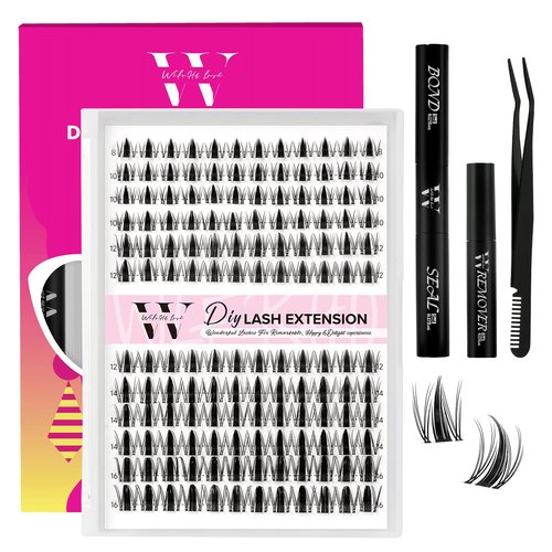 Manga Lash Clusters Kit 144PCS Fairy Eyelash Extension Kits with Bond and Seal, Fake Eyelashes Clusters with Invisible Lashes Band, Lash Glue Remover and Lash Applicators (Mix8-16mm Set14)