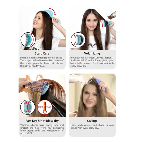 NuWay 4Hair® DoubleC Pro® U.S. Patented Double-Curve Scalp Care Brush – Rounded Ergonomic Handle Salon Design with Heat-Resistant BrainyBristles™ – Wet & Dry Use (Hyacinth)