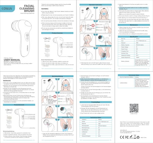 COSLUS FBX04 Facial Cleansing Brush Face Scrubber: 3 in 1 Bi-Directional Electric Spin Brush for Removing Blackhead, Exfoliating, Massaging - Rechargeable Waterproof, 3 Adjustable Speeds for Men Women