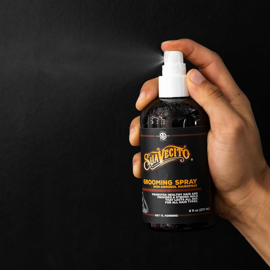 Suavecito Grooming Hairspray for Men - 8 oz Non-Aerosol, Classic Barber Scent, Strong Hold & Medium Shine