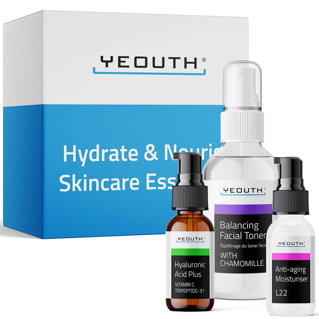 YEOUTH Valentine's Day Skin Care Set - Hydrating Hyaluronic Acid Serum, Vitamin C Toner & Moisturizer | 3-Piece Facial Gift Set