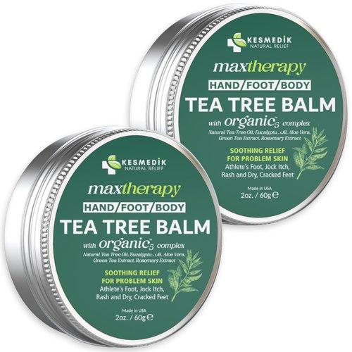 KESMEDIK Tea Tree Oil Balm for Skin, Soothes Itching, Rashes & Dry Skin, Antifungal Defense for Athlete’s Foot, Jock Itch, Chafing, Bug Bites & Eczema, Natural, Effective & Safe for All Ages, 2-Pack