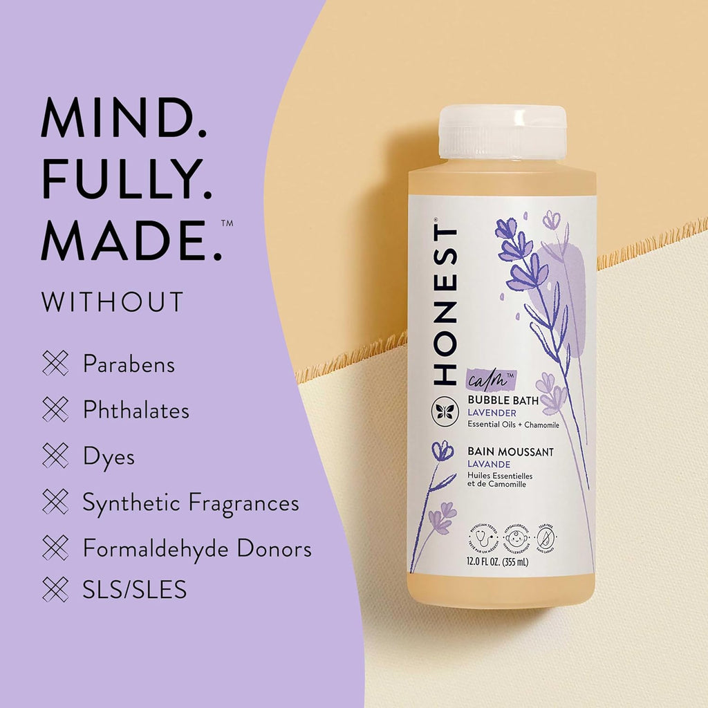 The Honest Company Foaming Bubble Bath | Tear-Free, Hypoallergenic Lavender Calm, 12 fl oz