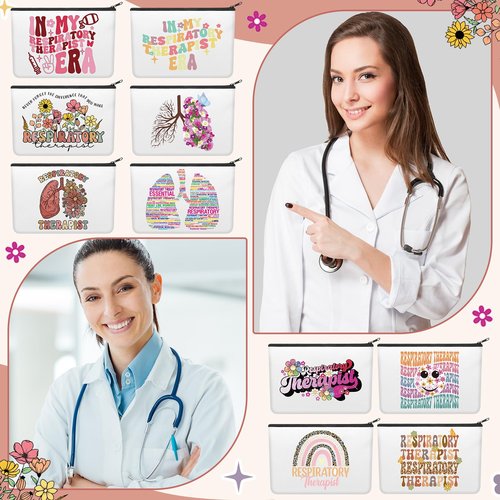Kacctyen 10 Pcs Respiratory Care Week Appreciation Gifts for Women Respiratory Therapist Makeup Cosmetic Canvas Pouch Bags Portable Makeup Pouch Bag Travel Organizer for Party Favors