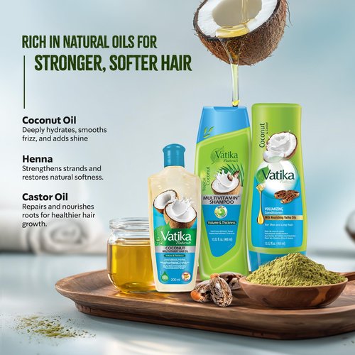 Vatika Naturals Coconut Shampoo, Oil & Conditioner Combo | Deeply Nourishing Trio with Coconut, Henna & Castor Oil | Repairs Damage, Hydrates & Restores Shine for Smooth, Frizz-Free Hair