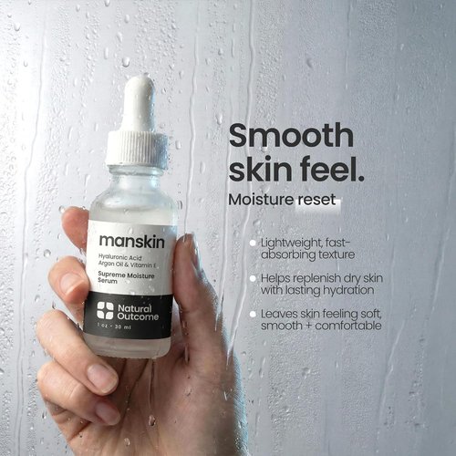 Natural Outcome Men's Supreme Moisture Serum - Anti-Aging Facial Treatment with Hyaluronic Acid & Argan Oil