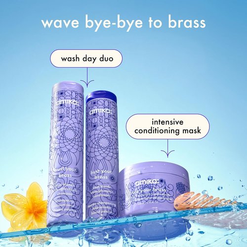 Amika Bust Your Brass Toning Mask - Strengthening Hair Repair Treatment for Brighter Color