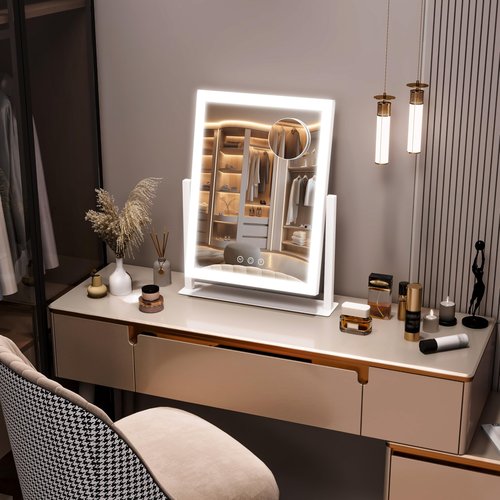 STAISE Hollywood Vanity Mirror with Lights, 17" L x 13" W LED Lighted Makeup Mirror, Dimmable & Three Color Lighting Modes, 10X Magnification Mirror, CRI>95% HD, 20W High Brightness (96 LED)