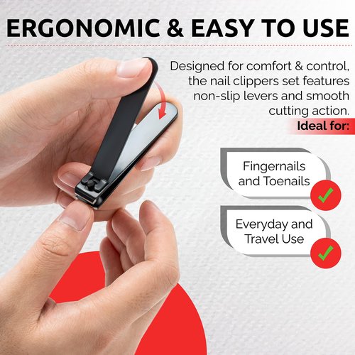 Nail Clipper Set for Men & Women – Stainless Steel Fingernail Clipper & Toe Nail Clippers with Curved & Straight Blades Toe Professional Nail Cutter Kit with Tin Case for Gift & Travel