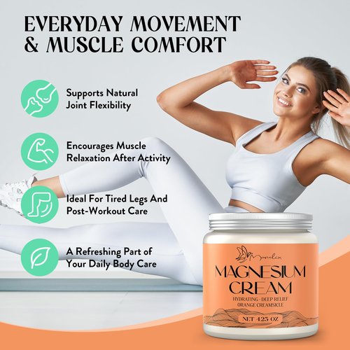 Manelix Magnesium Cream for Sleep - Topical Magnesium for Women, Muscle Relaxation, Calm, Moisturizing with Coconut Oil, Shea Butter & Hyaluronic Acid, 4.23 OZ, Safe for Kids (4.23 Ounce, Orange)