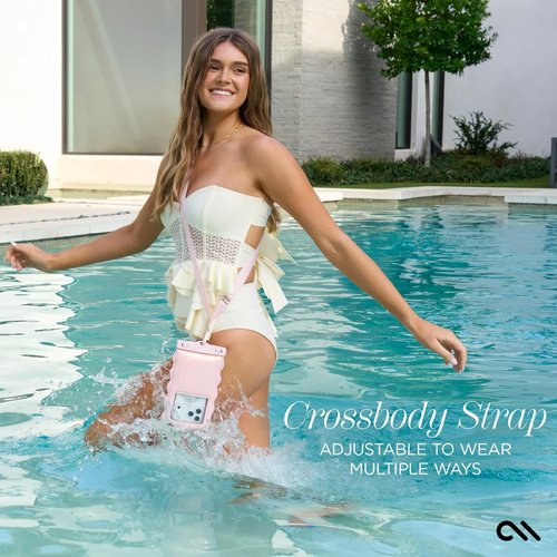 Case-Mate Wavy Waterproof Phone Pouch | IP68 Large Floating Case with Crossbody Lanyard - Ballet Pink Twinkle