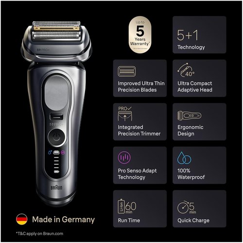 Braun Electric Razor - Series 9 PRO+ Foil Shaver with Precision Trimmer & Charging Stand | 9617s