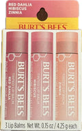 Burt's Bees Tinted Lip Balm - Hydrating Color Trio in Red Dahlia, Hibiscus & Zinnia