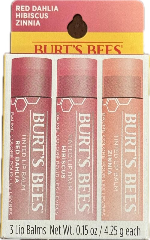 Burt's Bees Tinted Lip Balm - Hydrating Color Trio in Red Dahlia, Hibiscus & Zinnia