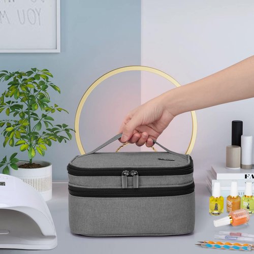 LUXJA Nail Polish Carrying Case - Holds 30 Bottles (15ml - 0.5 fl.oz), Double-layer Organizer for Nail Polish and Manicure Set, Gray (Bag Only)