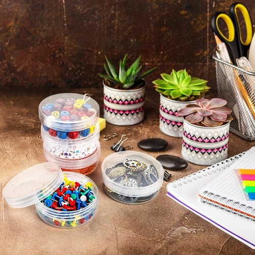 Covzoe 50 Pieces 2 Oz Plastic Jar with Lids, 50G/50ML Clear Round Bead Storage Container, Small Stackable Cosmetic Storage Organizer Box for Buttons, Glitter, Jewelry, Makeup, Small Items