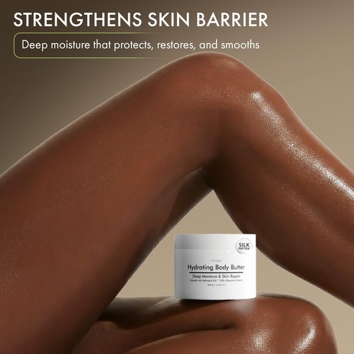Hydrating Silk Peptide Body Butter - Lightweight Non-Greasy Moisturizer with Aloe Vera, Vitamin E & Herbal Extracts for Dry, Rough, and Sensitive Skin - Deep Nourishment Body Glaze & Hydration