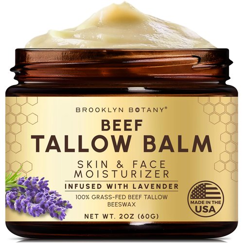 Brooklyn Botany Beef Tallow Balm – Grass Fed Beef Tallow for Skin and Face – Nourishing Face Moisturizer Infused with Lavender – 2 oz