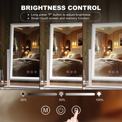 Hasipu Vanity Mirror with Lights, 12" x 14" LED Makeup Mirror, Light up Mirror with Smart Touch 3 Color Modes and Brightness Adjustment, 10X Magnifying Glass,360° Rotation