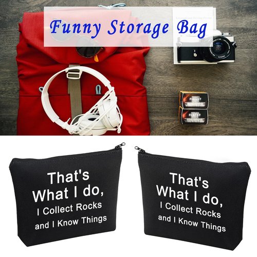 LEVLO Funny Geologist Gifts That's What I Do I Collect Rocks and I Know Things Makeup Bags Geology Rock Collector Bags (I Collect Rocks-black)